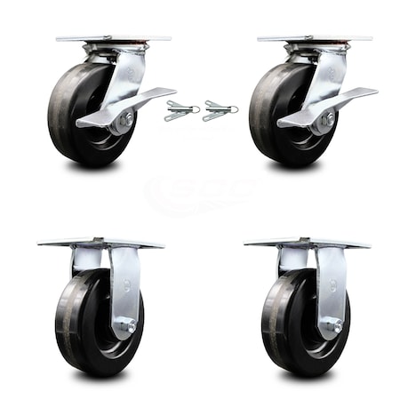 Service Caster 6 Inch Phenolic Caster Brakes/Swivel Locks and 2 Rigid, 2PK SCC-35S620-PHB-SLB-BSL-2-R-2